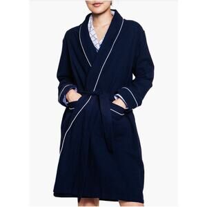 Petite Plume Navy Cotton Flannel Robe - Size Medium